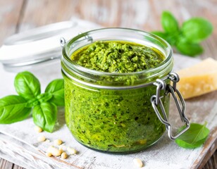 pesto sauce in a glass jar