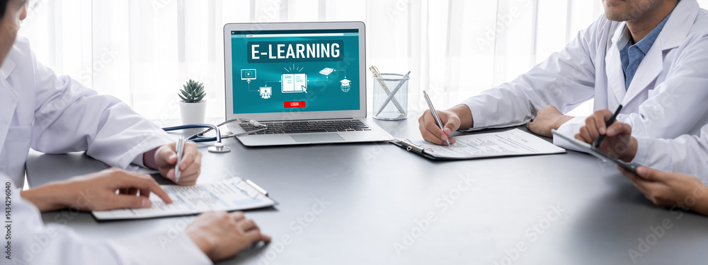Poster e-learning website with brisk sofware for student to study online on the internet network