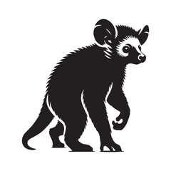 Detailed aye-aye silhouette vector ideal for high-resolution logo creation, digital art, and branding – aye-aye silhouette – aye-aye vector – aye-aye illustration – silhouette of aye-aye

