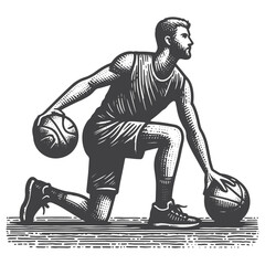 Vintage Hand-Drawn Basketball Player Warming Up Illustration – Sports Engraved Style Vector for T-Shirts, Posters, Stickers, and Athletic Apparel