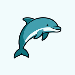 Fototapeta premium Playful Cartoon Dolphin Leaping with Joy against White Background