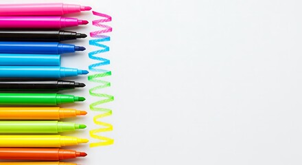 Fototapeta premium Vibrant Rainbow Colored Markers with Matching Squiggle Lines on