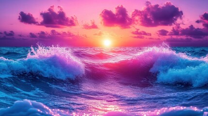 Fototapeta premium Vibrant sunset over a stormy ocean