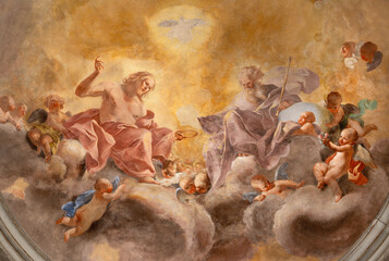 FLORENCE, ITALY - MARCH 18, 2025: The fresco of Holy Trinity in the church Chiesa di Santa Felicita by Tommaso Gherardini (1770).