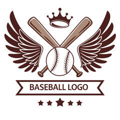 Baseball Logo Design with Wings Crown and Bats