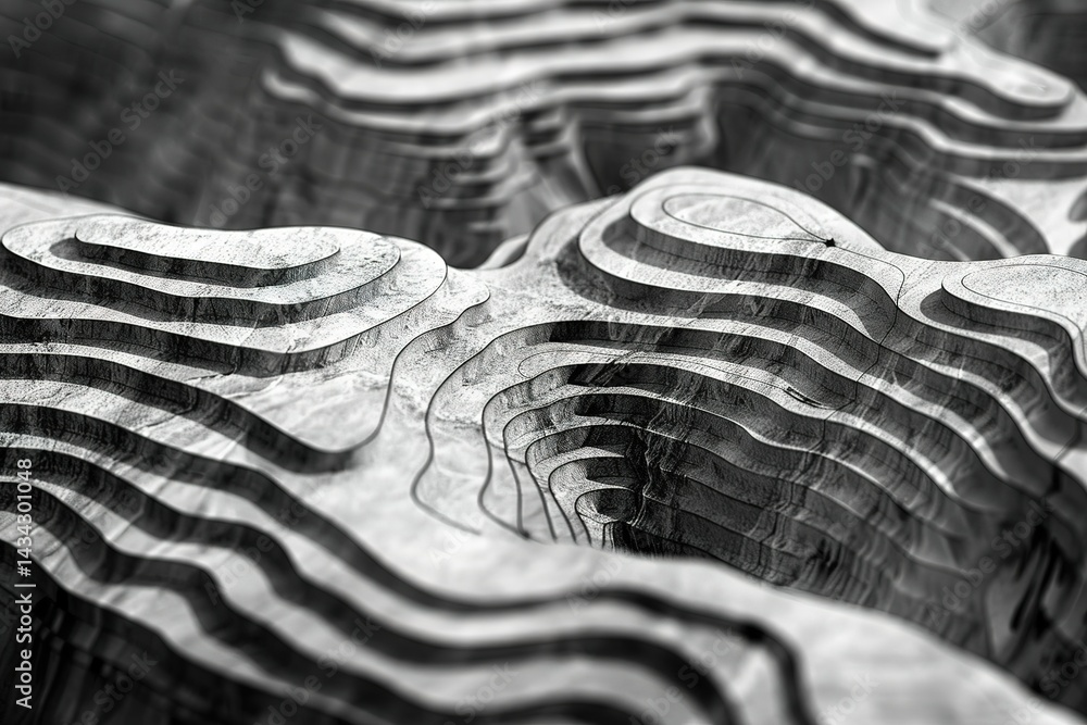 Poster abstract layered landscape with topographical contours and shallow depth of field