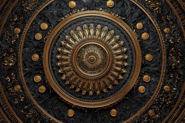 Fototapeta premium Intricate gold and black ceiling medallion. A stunning example of ornate design.