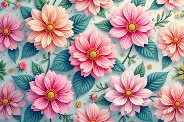 Intricate floral design, endlessly repeating in soft pastel hues , fabric, design, seamless