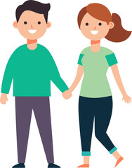 happy couple holding hands on transparent background