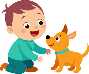 cute baby playing with dog on transparent background