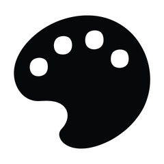 Simple icon depicting a black artist's paint palette with white colors
