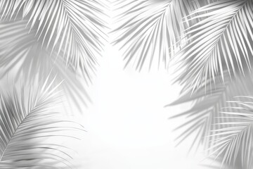 Palm leaves shadow frame on white background