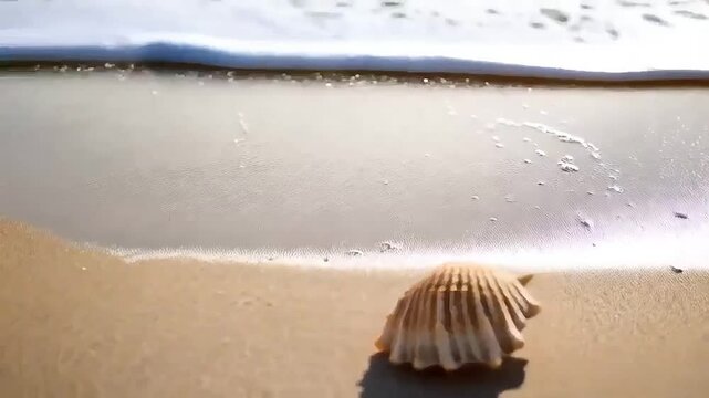 sea shell on the beach waves coming towards beautiful seashell video 