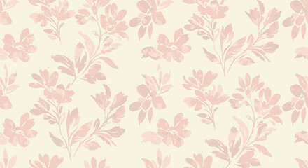 Floral Pattern in Soft Pink on Light Beige Background  