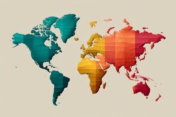 Vibrant World: A colorful map of the world showcases the beauty and diversity of the planet, highlighting continents in a spectrum of vibrant hues, inviting exploration and appreciation.