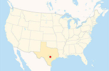 Location Map of the city Kyle in Texas, USA. The state is marked orange and the city is highlighted with a red dot. No labels at all.