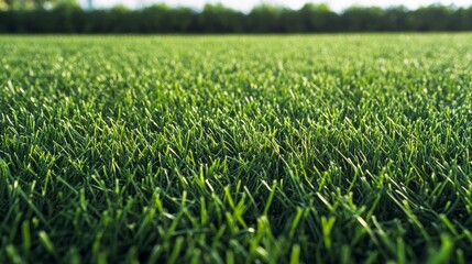 Lush green grass field, close-up view, sunlight.