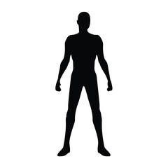 Full body silhouette of a male figure standing against a white background