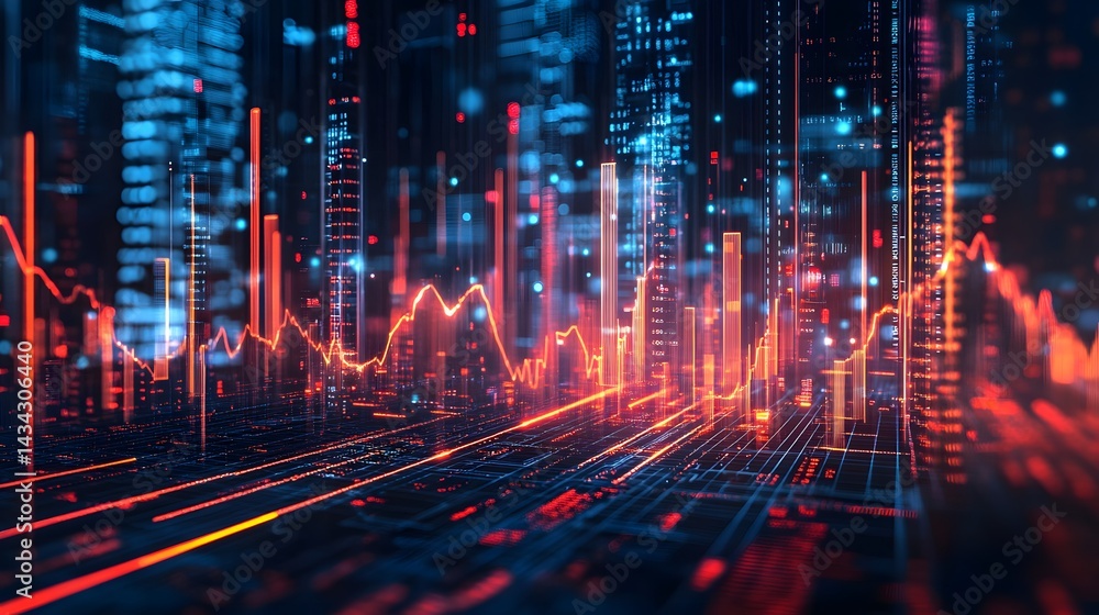 Poster digital cityscape: a mesmerizing digital rendering showcases the vibrant energy of a futuristic city