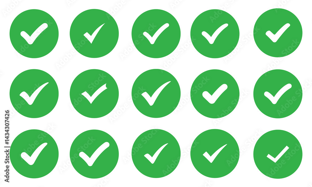Aufkleber set of green check mark icon set vector on a white background