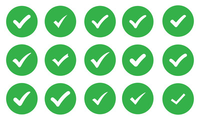Set of green check mark icon set vector on a white background