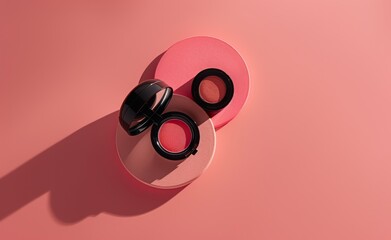 Beauty make up cosmetic women products accessories in line row on pink flat lay background, cheap discount commercial retail sale offer online purchase, top view above copy space, makeup wide banner