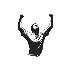 Man celebrating victory with raised fists vector illustration