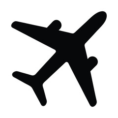 Obraz premium Simple black silhouette of an airplane with extended wings taking flight