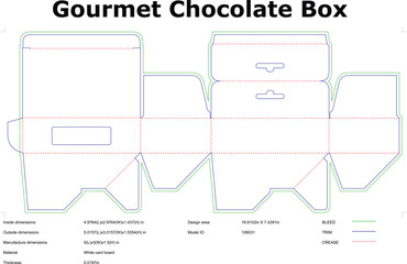 Chocolate Box Packaging Die Cut Template With Dimensions And Bleed Lines