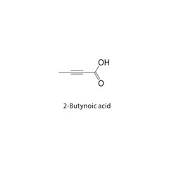 2-Butynoic acid skeletal structure. Alkyne carboxylic acid compound schematic illustration. Simple diagram, chemical formula.