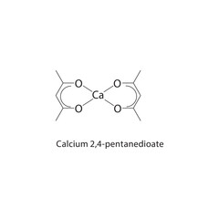 Calcium 2,4-pentanedioate skeletal structure. Calcium salt compound schematic illustration. Simple diagram, chemical formula.