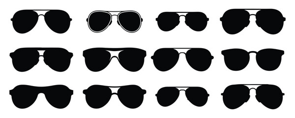 Collection of  Sunglasses and Eyeglasses Silhouette icon set vector on white background. aviator, pilot, fashion, eyewear icon set vector design element