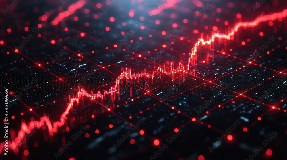 Poster red stock chart going up on dotted grid background