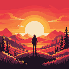 Fototapeta premium Hopeful Sunrise Over Mountain Horizon
