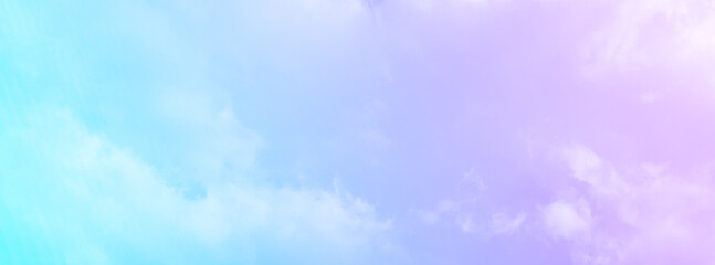 Pastel sky purple pink blue with white cloud. Fantasy background. Summer Spring backdrop. Beautiful colourful nature sky.