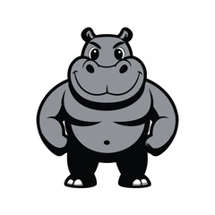 Cheerful Hippo Mascot: A playful hippo mascot stands confidently, radiating energy and joy with a friendly smile. Perfect for children's products and playful branding. 