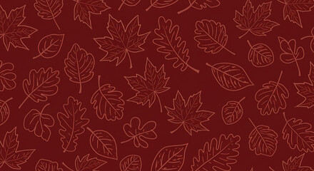 Naklejka premium An intricate pattern featuring outlined autumn leaves in a rich crimson hue adds warmth and charm. This design is perfect for seasonal decorations, fabrics, and crafts, evoking a cozy atmosphere