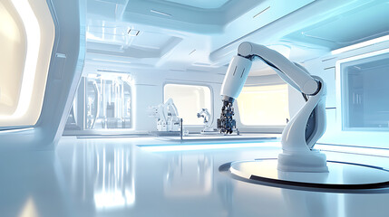 A robotic arm in a futuristic lab, assembling parts for robots used in autonomous climate control systems, Climate-tech style