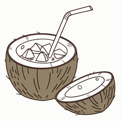 Refreshing Coconut Drink with a Straw – Tropical Summer Vector Illustration