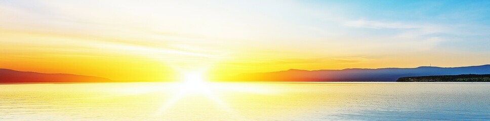 Fototapeta premium Panoramic view of a colorful sunset over a calm sea or lake,created by ai