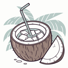 Refreshing Coconut Drink with a Straw – Tropical Summer Vector Illustration