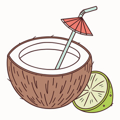 Refreshing Coconut Drink with a Straw – Tropical Summer Vector Illustration