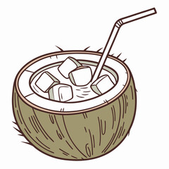Refreshing Coconut Drink with a Straw – Tropical Summer Vector Illustration
