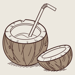 Refreshing Coconut Drink with a Straw – Tropical Summer Vector Illustration