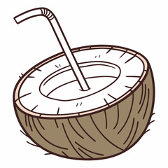 Refreshing Coconut Drink with a Straw – Tropical Summer Vector Illustration