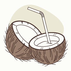 Refreshing Coconut Drink with a Straw – Tropical Summer Vector Illustration