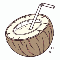 Refreshing Coconut Drink with a Straw – Tropical Summer Vector Illustration