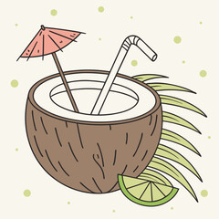 Refreshing Coconut Drink with a Straw – Tropical Summer Vector Illustration