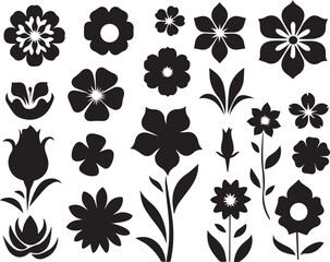 Collection of Black and White Silhouettes of Various Flowers