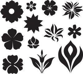 Decorative Black and White Flower Silhouettes for Design